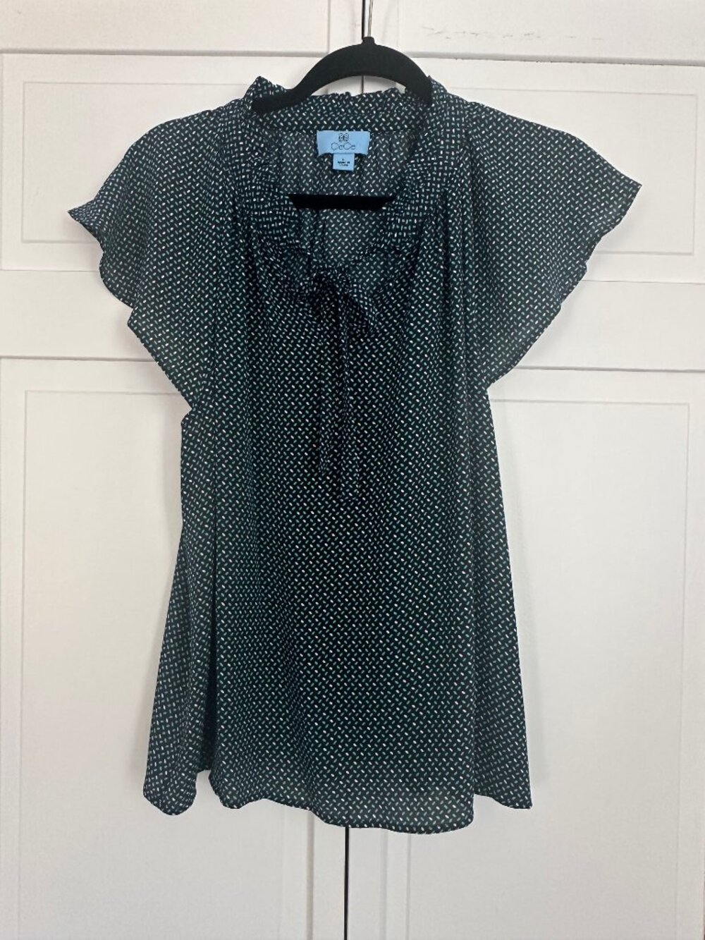 CeCe Short Sleeve Print Blouse, Size Large